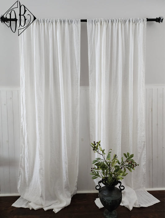Linen Curtain Drape Panels in White & Natural Flax Color Long