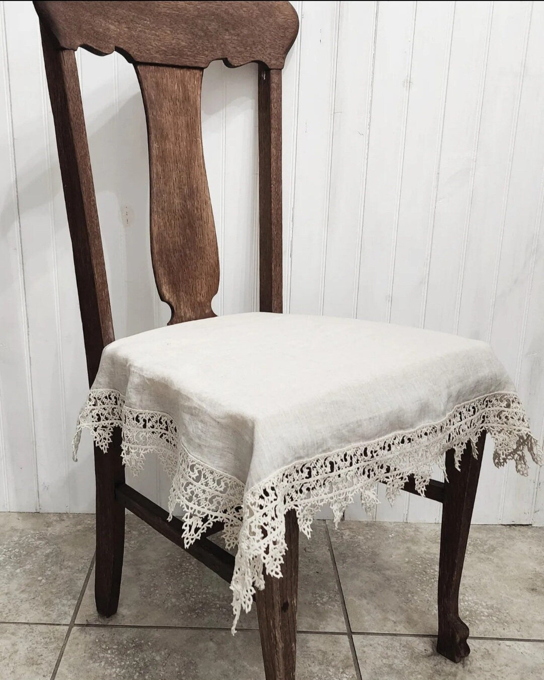 Lace Chair Cover 100% Linen Natural