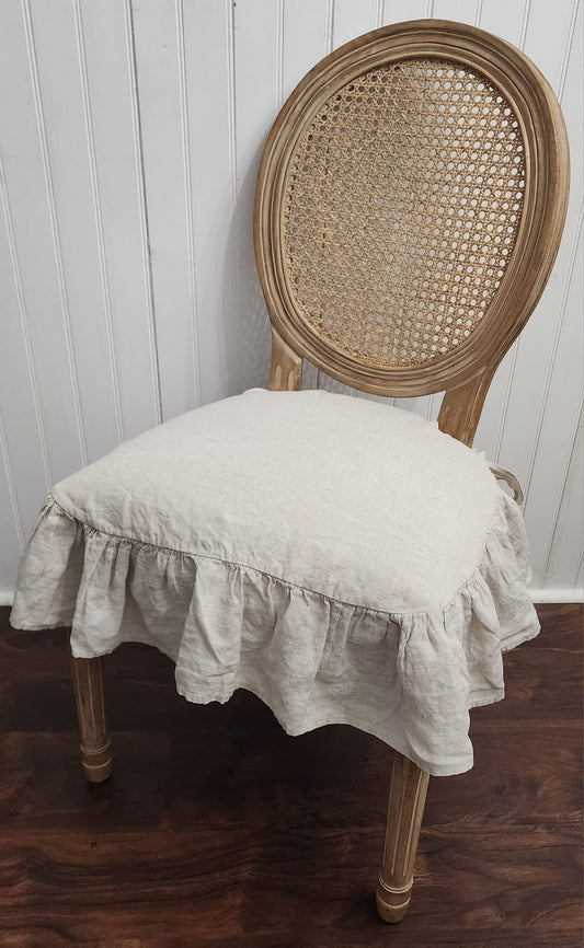 Linen Chair Seat Slipcover with Ruffle