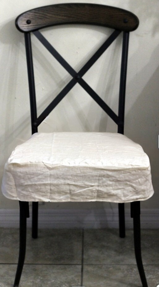 Simple 4-Sided Chair Seat Cover Natural Beige Dining Room Slipcover 100% Linen