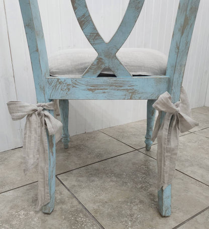 Chair Seat Cover 3 Sided Ruffle Natural Beige 100% Linen