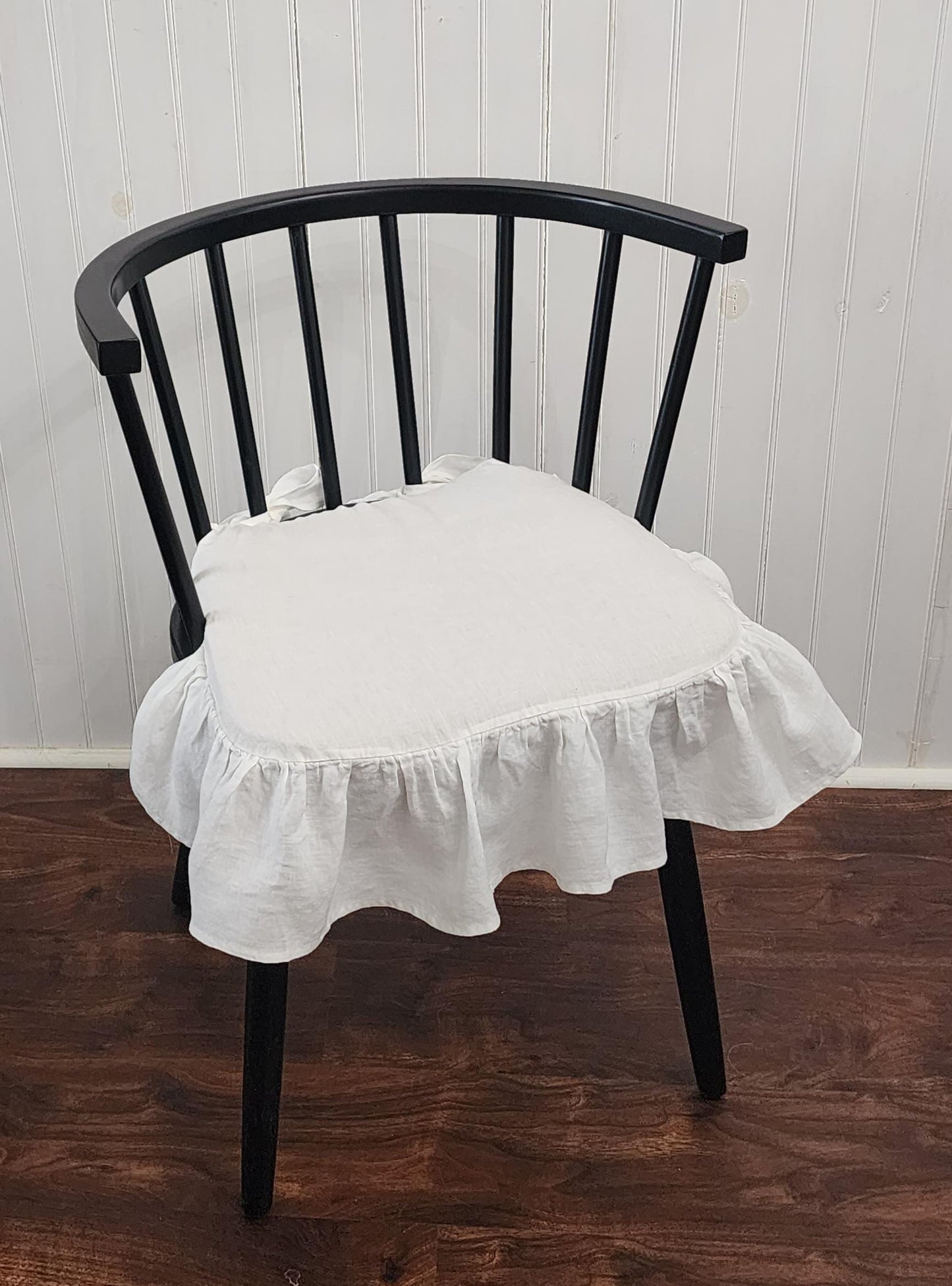 Zippered Cushion Cover Ruffled Windsor Chair Pad 100% Linen