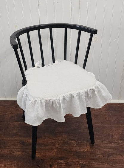 Zippered Cushion Cover Ruffled Windsor Chair Pad 100% Linen