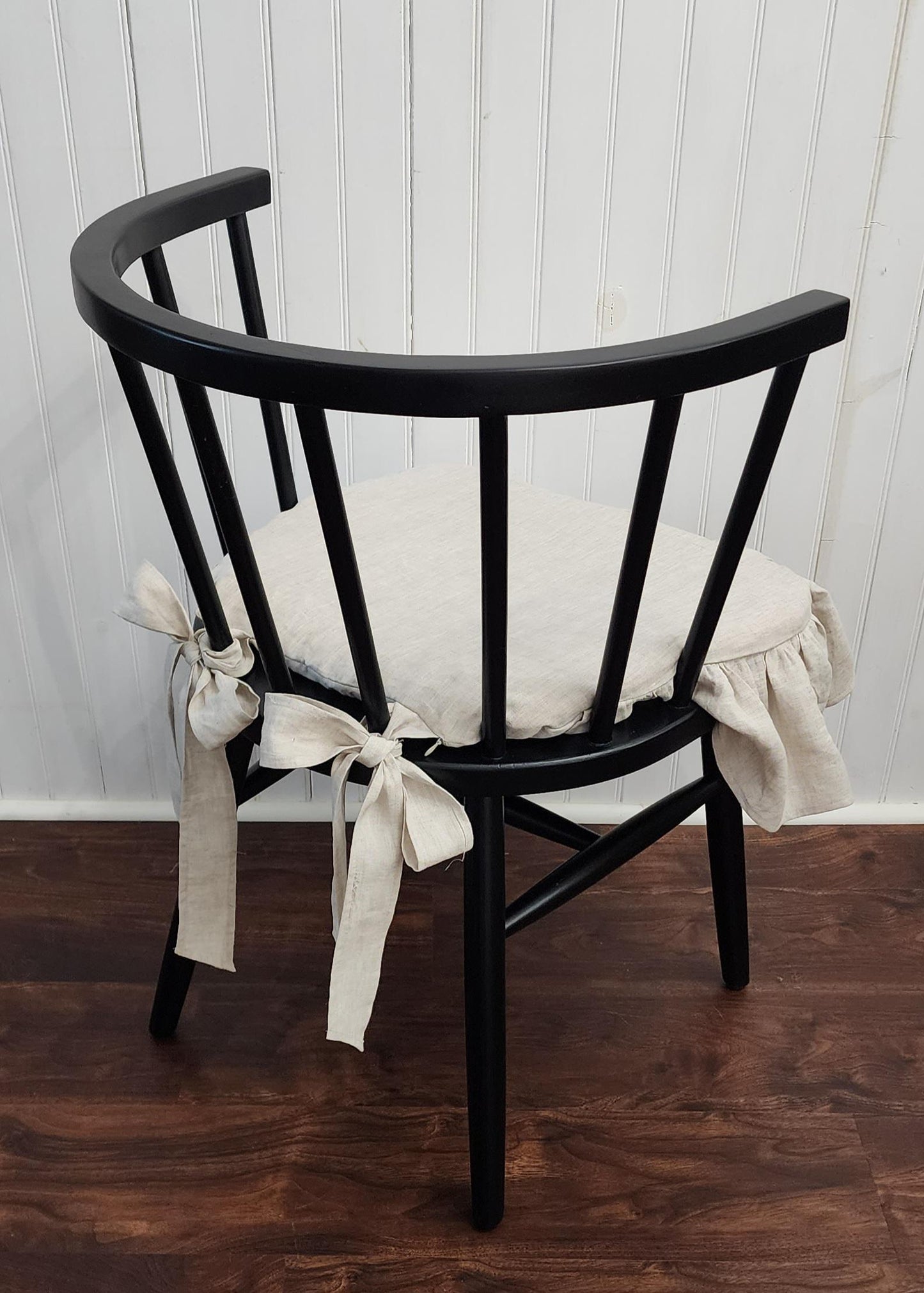 Zippered Cushion Pad Cover Windsor Spindle Chair 100% Linen White and Natural Beige