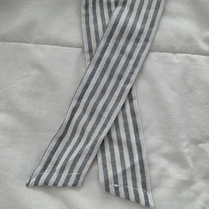 Striped Linen Blend Chair Cushion Cover, Blue or Beige, Long Ties for Dining Chair