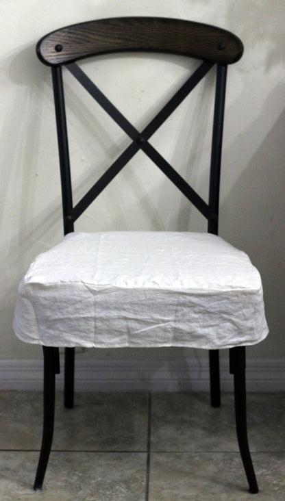 Simple Chair Seat Cover Slipcover 4 sided 100% Linen White