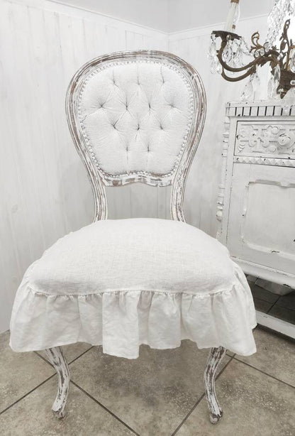 Chair Seat Covers Slipcovers 4 sided Ruffle 100% Linen White Small and large