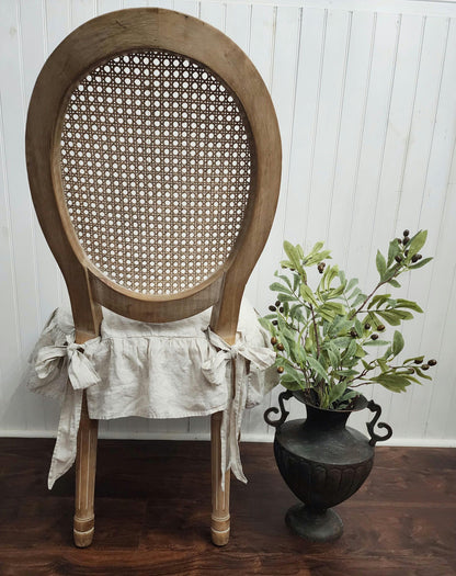French Linen Chair Seat Cover with 4 sided Ruffle in Natural Flax Cover