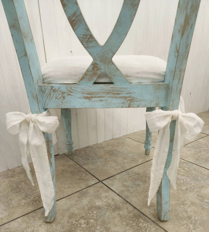 Chair Seat Cover 3- Sided Ruffle in white 100% Linen
