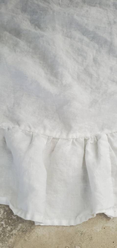 Christmas Tree Skirt Ruffle White Large 100% Linen