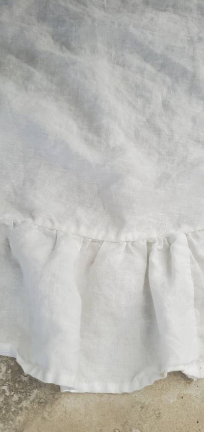 Christmas Tree Skirt Ruffle White Large 100% Linen