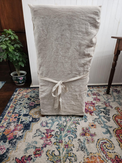 Floor Length Parson Chair Cover Slipcover Natural Beige 100% Linen