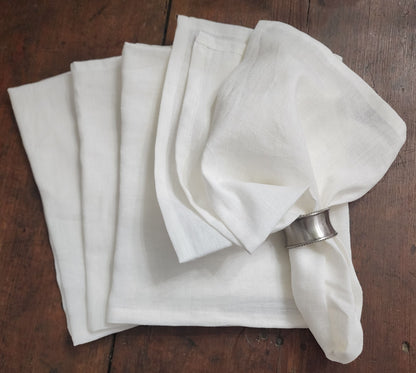Set 4 Table Napkins 20" Large 100% Linen White
