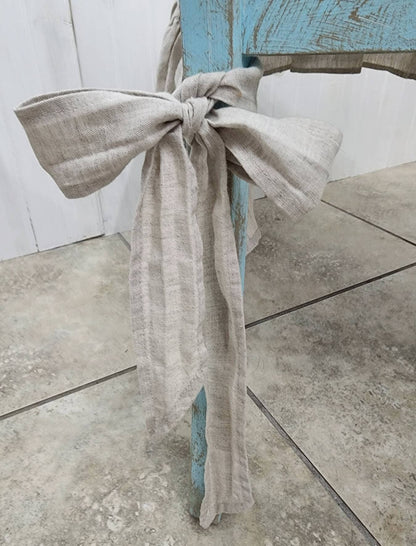 Chair Seat Cover 3 Sided Ruffle Natural Beige 100% Linen