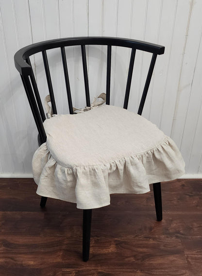Zippered Cushion Pad Cover Windsor Spindle Chair 100% Linen White and Natural Beige