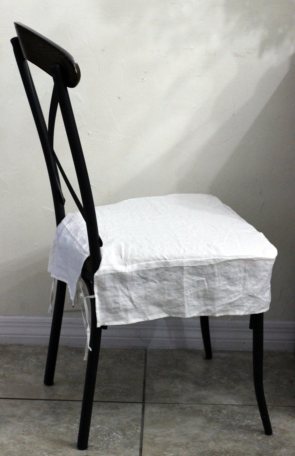 Simple Chair Seat Cover Slipcover 4 sided 100% Linen White