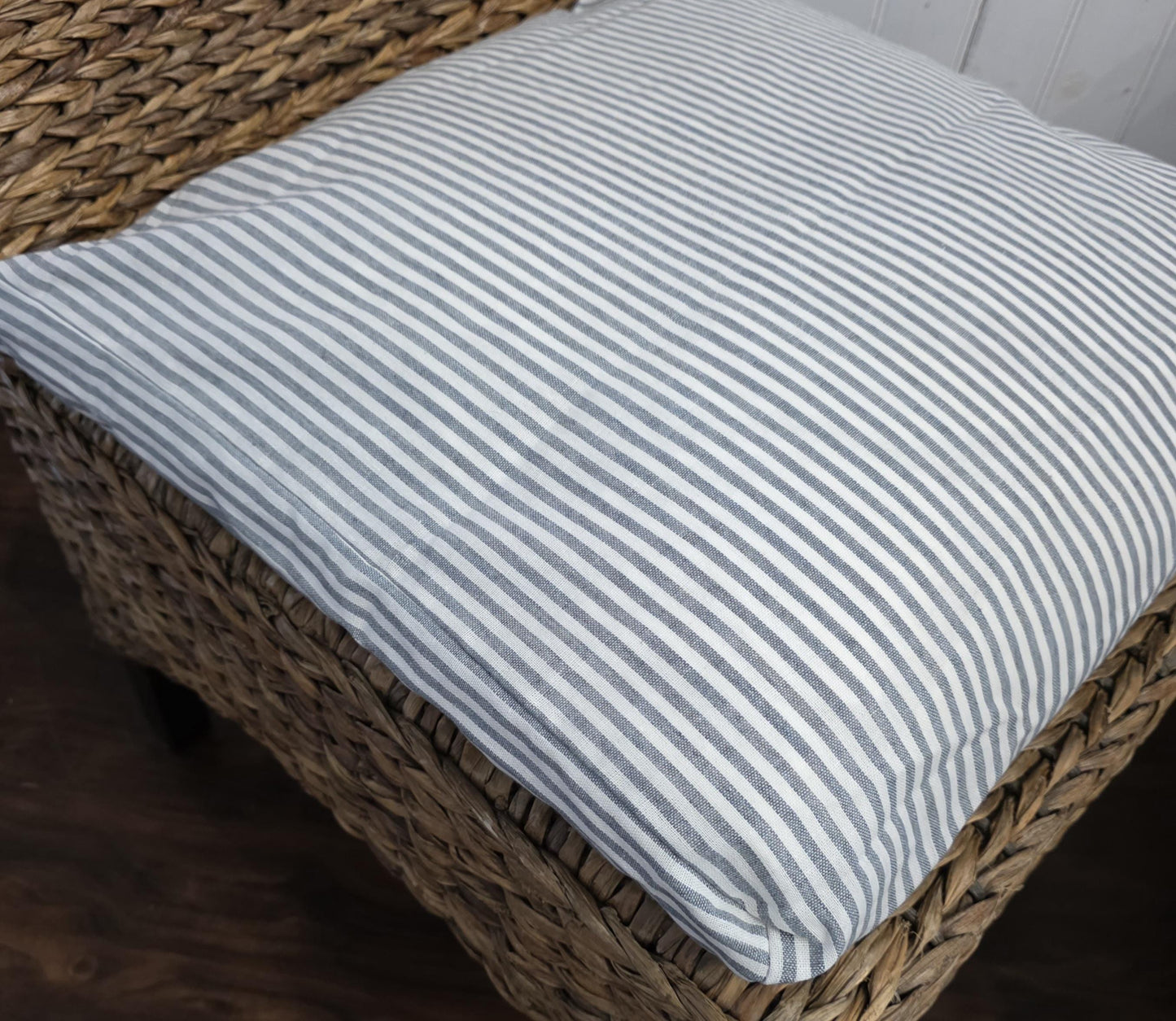 Striped Linen Blend Chair Cushion Cover, Blue or Beige, Long Ties for Dining Chair
