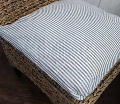 Striped Linen Blend Chair Cushion Cover, Blue or Beige, Long Ties for Dining Chair