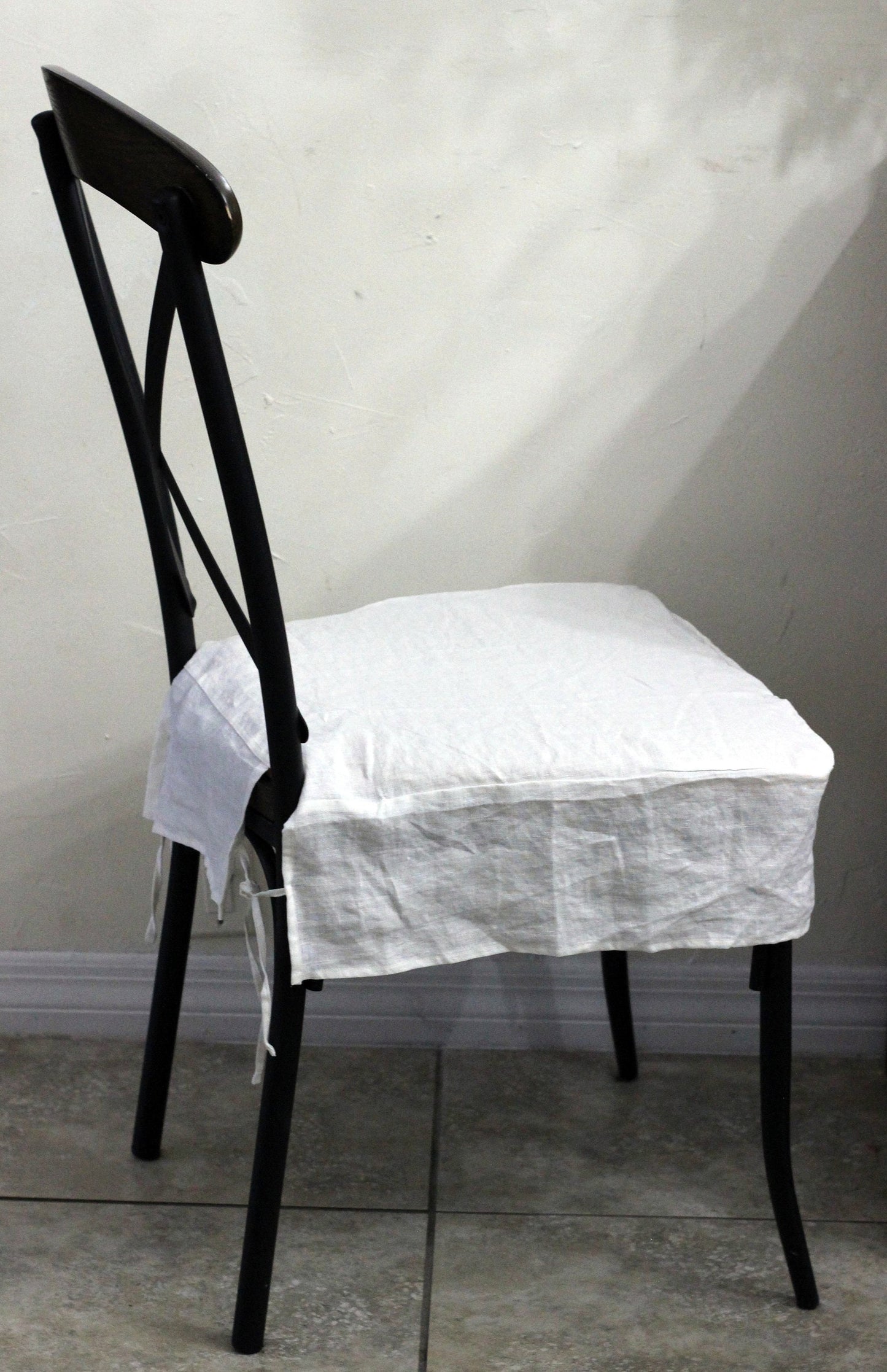 Simple Chair Seat Cover Slipcover 4 sided 100% Linen White