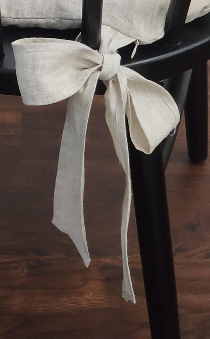Zippered Cushion Pad Cover Windsor Spindle Chair 100% Linen White and Natural Beige