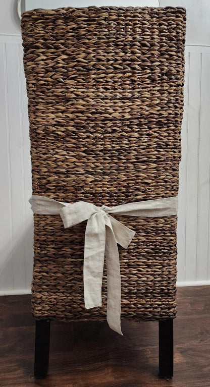 Chair Cushion Cover, Long Ties 100% Linen Natural Beige