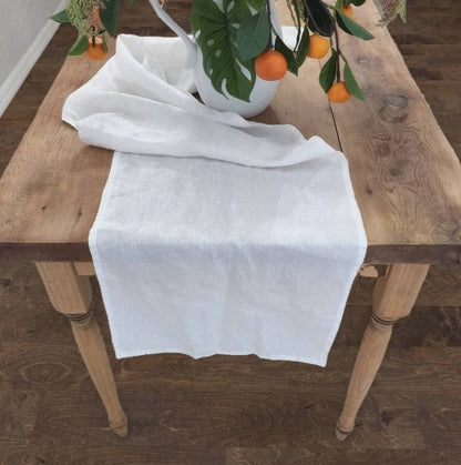 Table Runner White Long 100% Linen