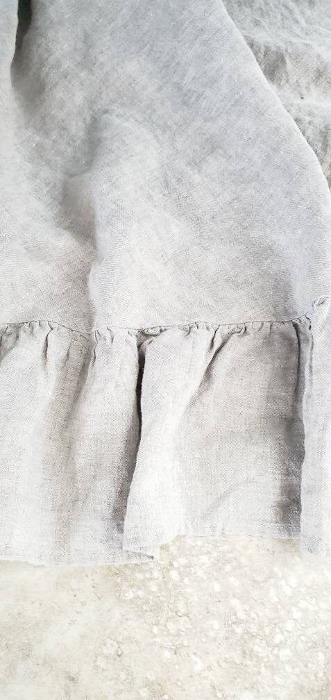 Ruffled Christmas Tree Skirt, 100% Linen Natural Beige 60 Inch