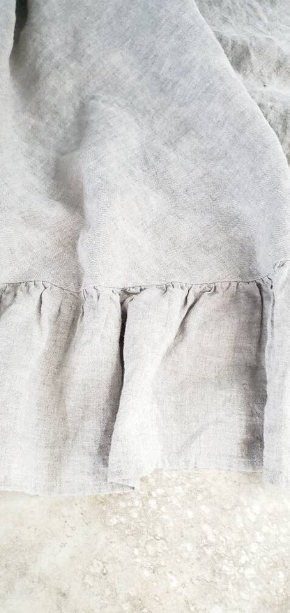 Ruffled Christmas Tree Skirt, 100% Linen Natural Beige 60 Inch