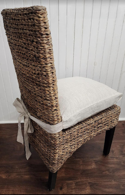 Chair Cushion Cover, Long Ties 100% Linen Natural Beige