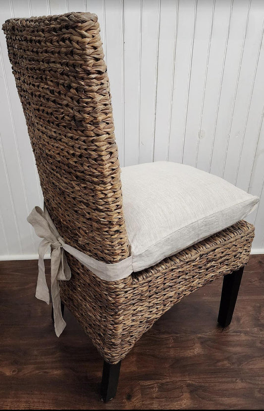 Chair Cushion Cover, Long Ties 100% Linen Natural Beige