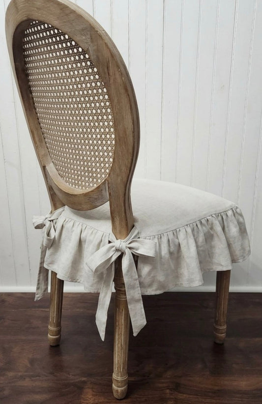 Chair Seat Cover with 4 sided Ruffle in Natural