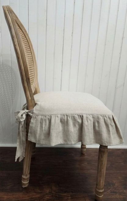 Chair Seat Cover with 4 sided Ruffle in Natural