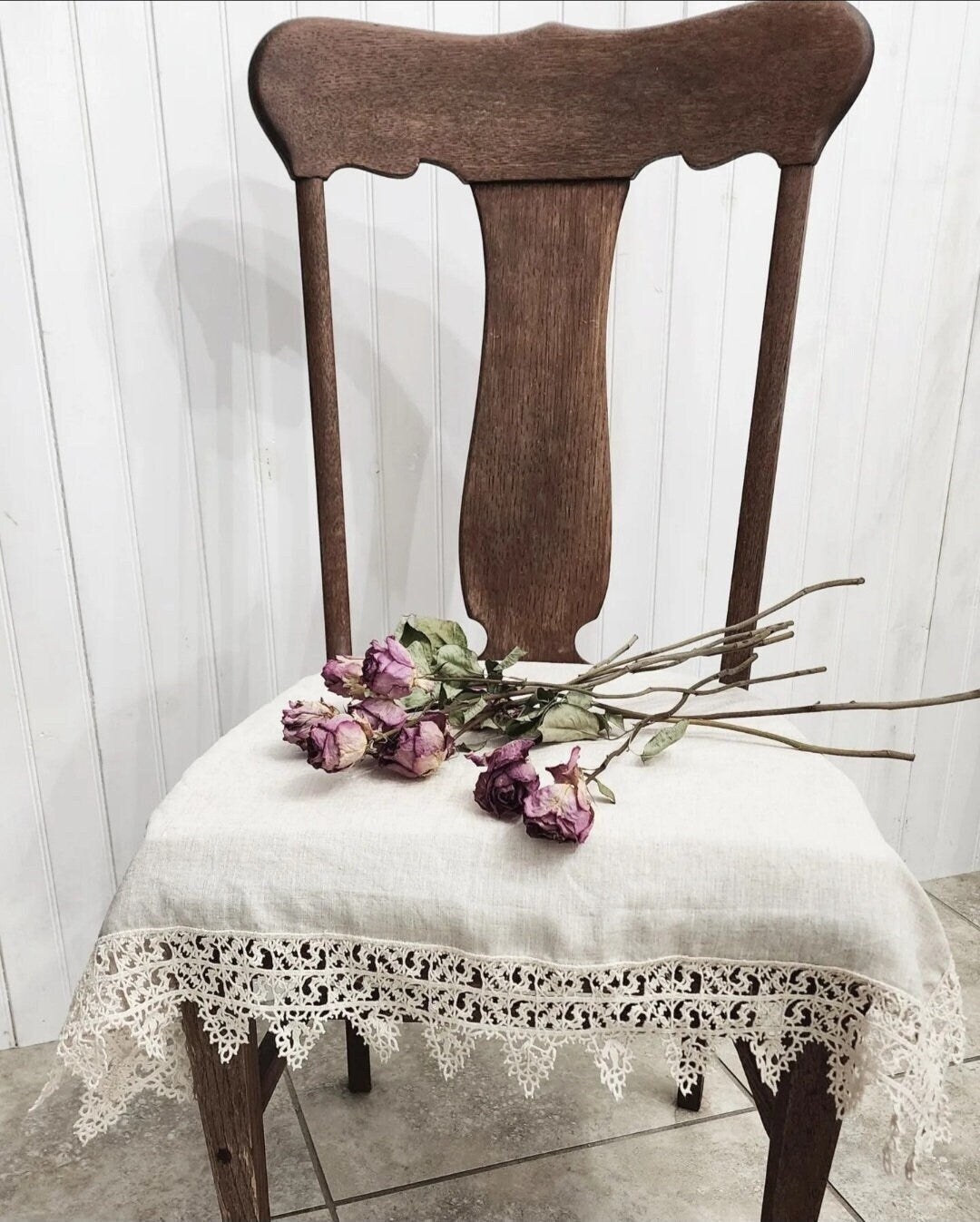 Lace Chair Cover 100% Linen Natural