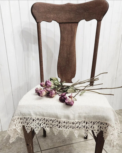 Lace Chair Cover 100% Linen Natural