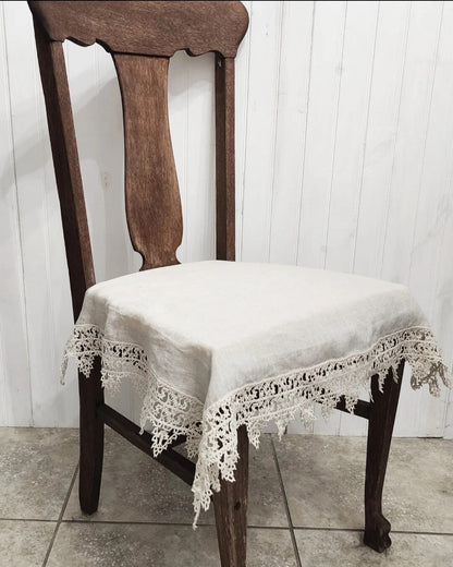 Lace Chair Cover 100% Linen Natural