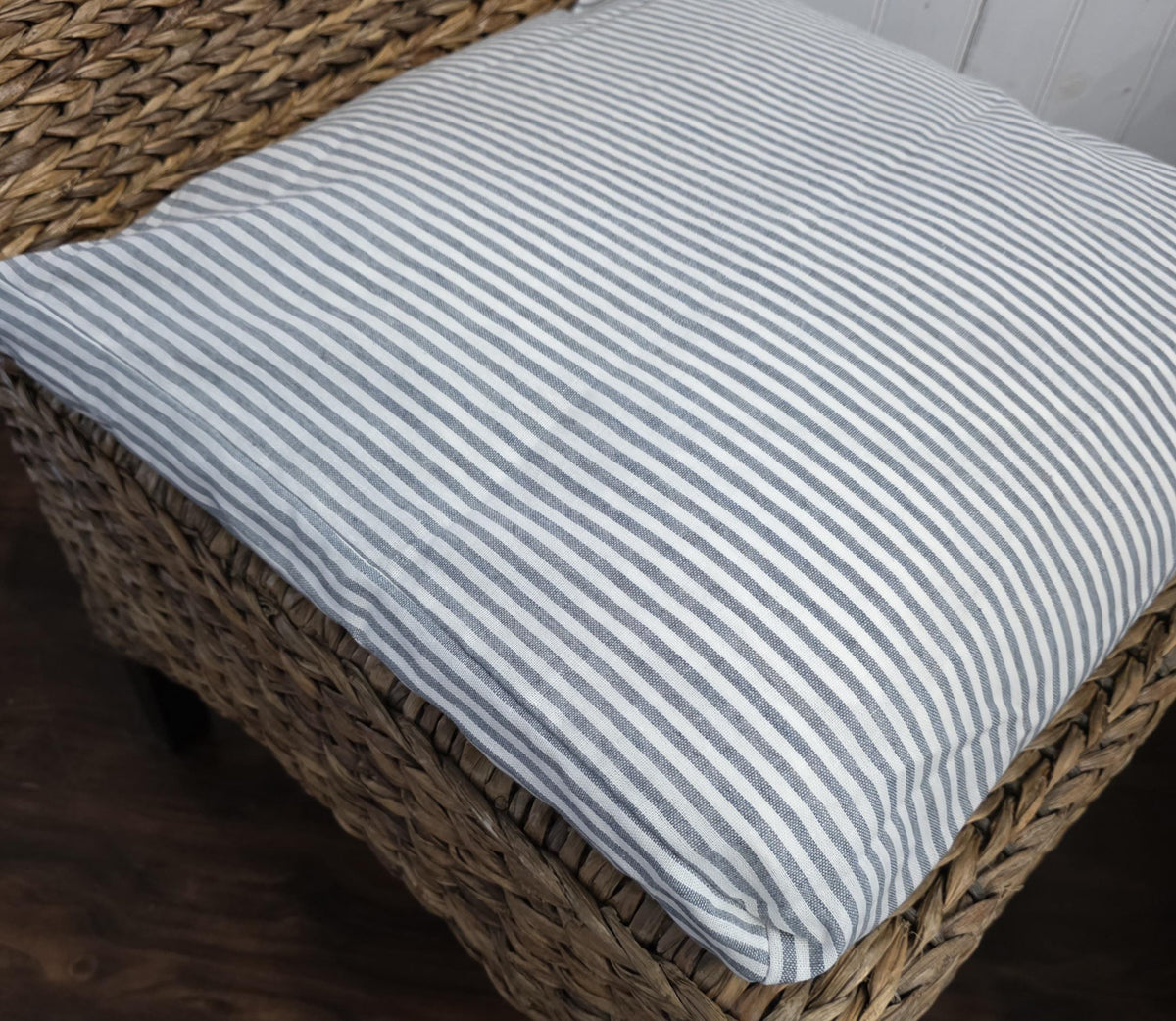 Striped Linen Blend Chair Cushion Cover, Blue, Beige, Black Long Ties for Dining Chair