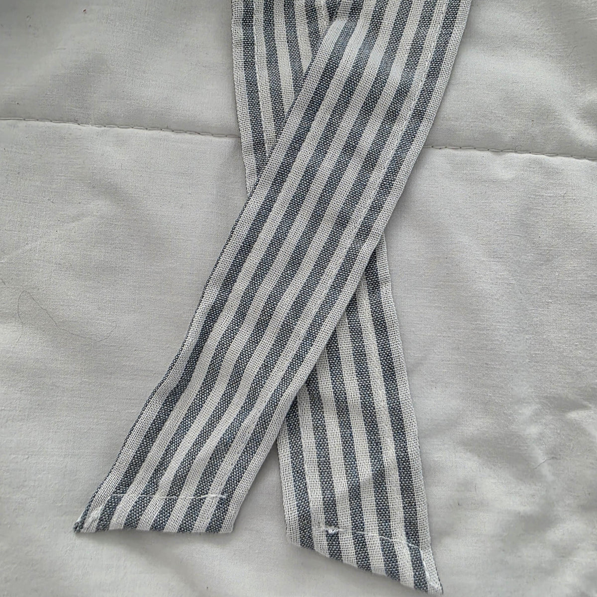 Striped Linen Blend Chair Cushion Cover, Blue, Beige, Black Long Ties for Dining Chair