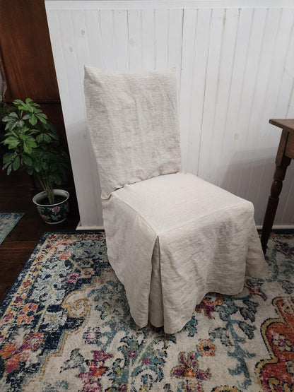 Floor Length Parson Chair Cover Slipcover Natural Beige 100% Linen