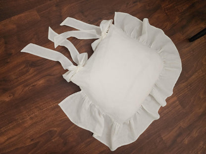 Zippered Cushion Cover Ruffled Windsor Chair Pad 100% Linen