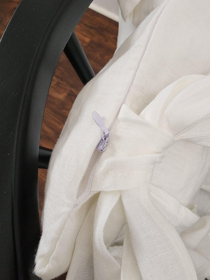 Zippered Cushion Cover Ruffled Windsor Chair Pad 100% Linen