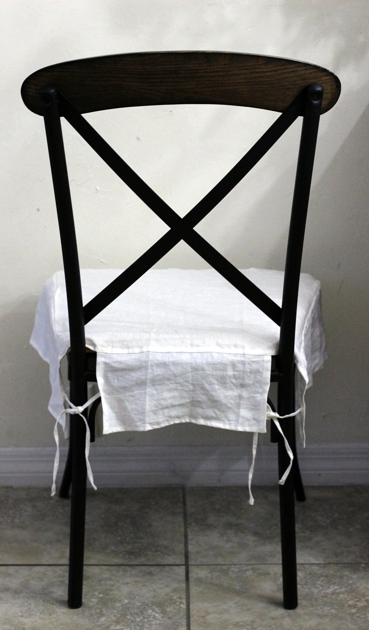 Simple Chair Seat Cover Slipcover 4 sided 100% Linen White