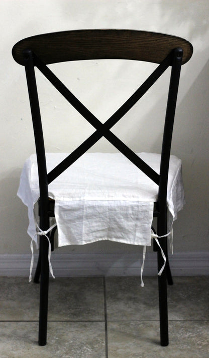 Simple Chair Seat Cover Slipcover 4 sided 100% Linen White