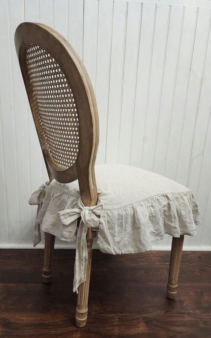 French Linen Chair Seat Cover with 4 sided Ruffle in Natural Flax Cover