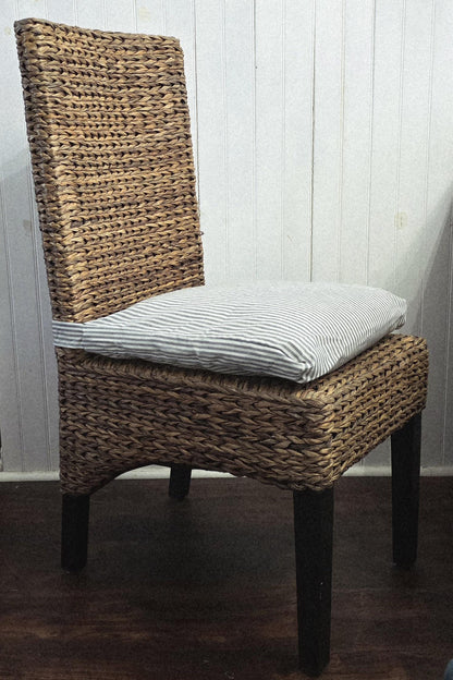 Striped Linen Blend Chair Cushion Cover, Blue or Beige, Long Ties for Dining Chair