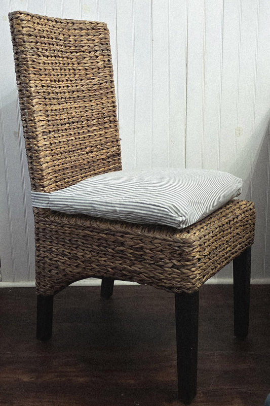 Striped Linen Blend Chair Cushion Cover, Blue, Beige, Black Long Ties for Dining Chair