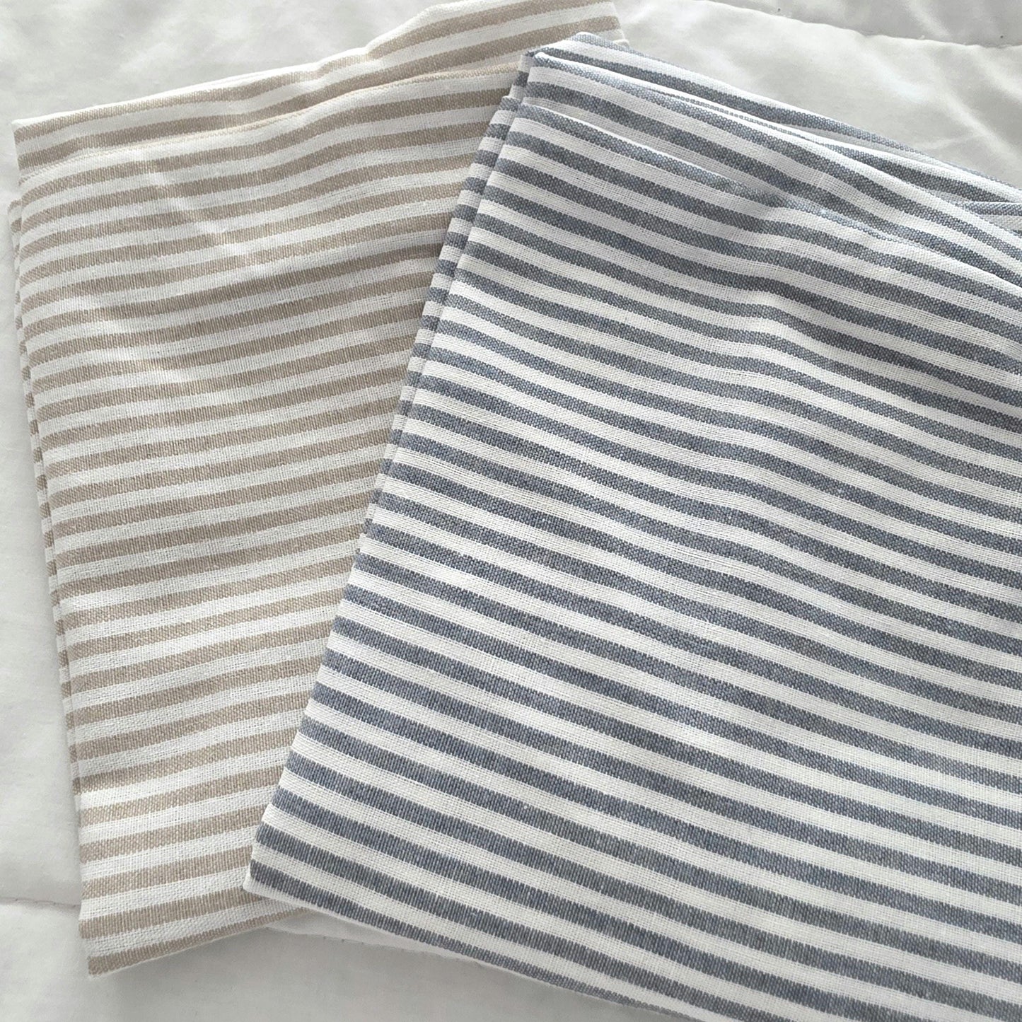 Striped Linen Blend Chair Cushion Cover, Blue or Beige, Long Ties for Dining Chair