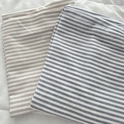Striped Linen Blend Chair Cushion Cover, Blue or Beige, Long Ties for Dining Chair