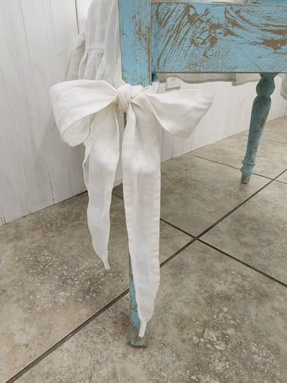 Chair Seat Cover 3- Sided Ruffle in white 100% Linen