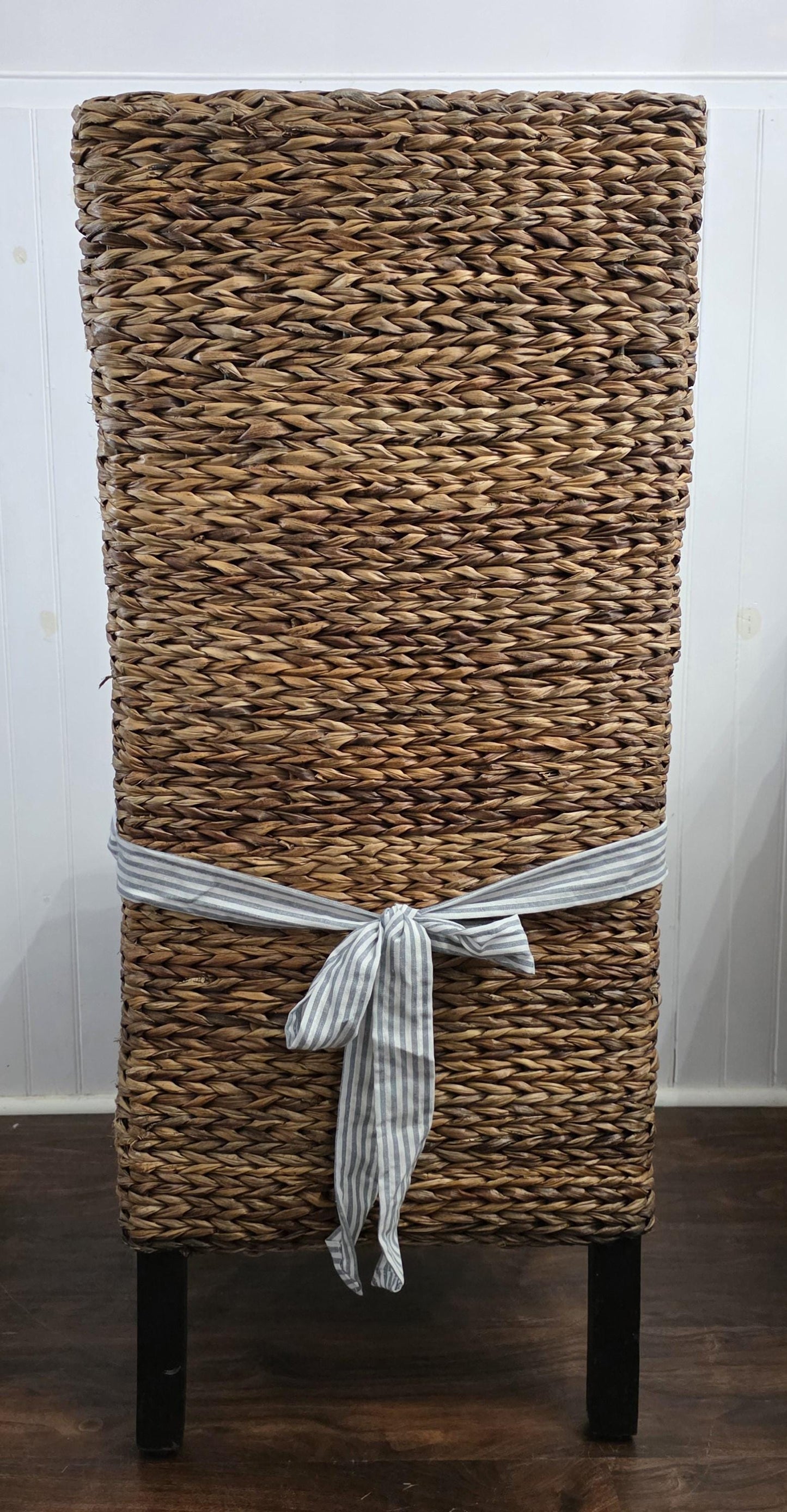 Striped Linen Blend Chair Cushion Cover, Blue or Beige, Long Ties for Dining Chair