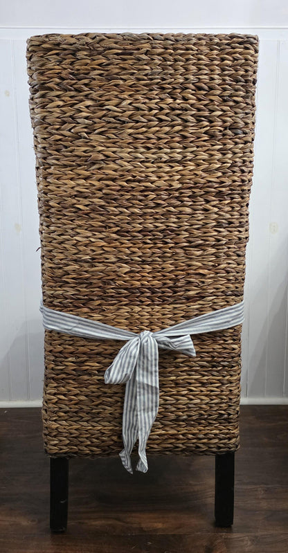 Striped Linen Blend Chair Cushion Cover, Blue or Beige, Long Ties for Dining Chair
